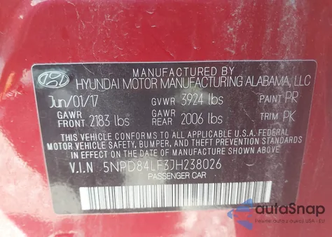 2018 Hyundai Elantra Sel z USA, uszkodzony, nr VIN 5NPD84LF3JH238026